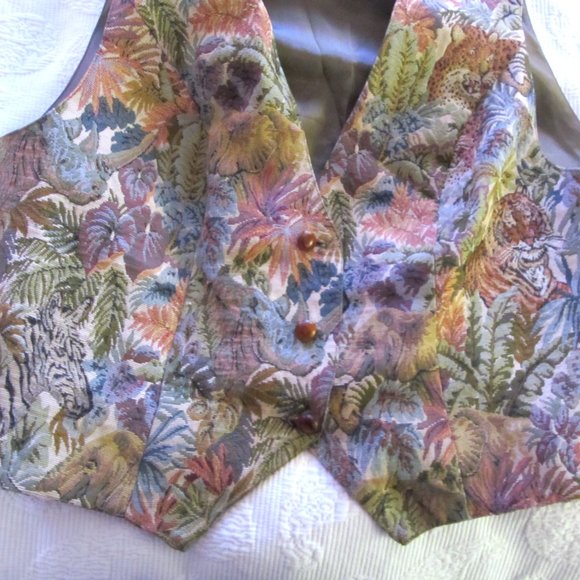 Rare vintage BlossomRosen Dividends jungle tapestry vest ( size 14) - Picture 3 of 4